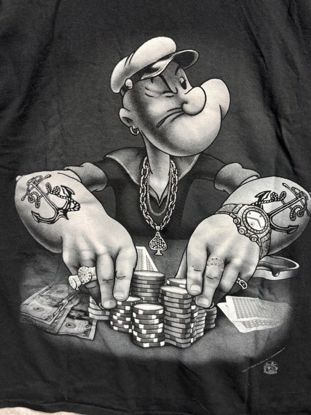 Delta Popeye Poker T Shirt Men's 2XL Black Casino Cash Graphic Y2K - Picture 2 of 7